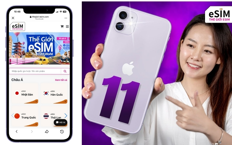 Sử dụng esim trên iphone 11 giúp kết nối mạng quốc tế nhanh chóng qua mã QR.